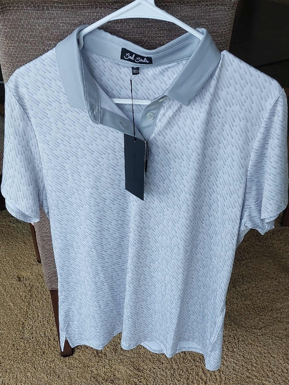 Bad Birdie Light Gray Patterned Short Sleeve Polo